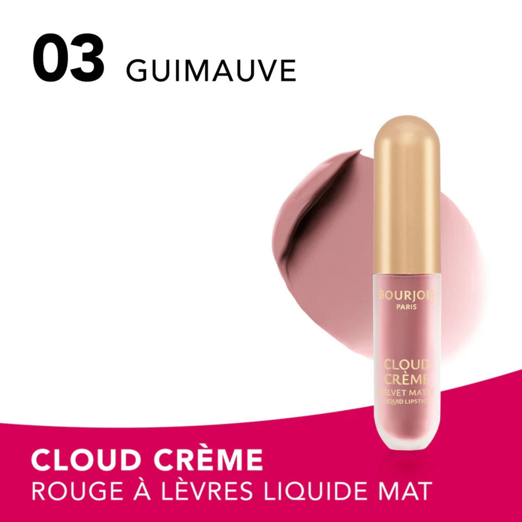 Refect Beauty Bourjois Cloud Crème liquid lipstick in shade 03 Guimauve with a soft, velvety mauve pink swatch