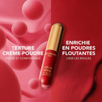 Refect Beauty Bourjois Cloud Crème liquid lipstick in a rich red shade with a gold cap against a textured red background