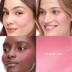 Refect Beauty Bourjois Little Round Pot Cream Blush in 01 Baby Pink applied on diverse skin tones for a radiant glow.