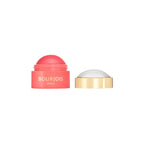 Refect Beauty Bourjois Little Round Pot cream blush in a vibrant coral shade with its gold lid removed.