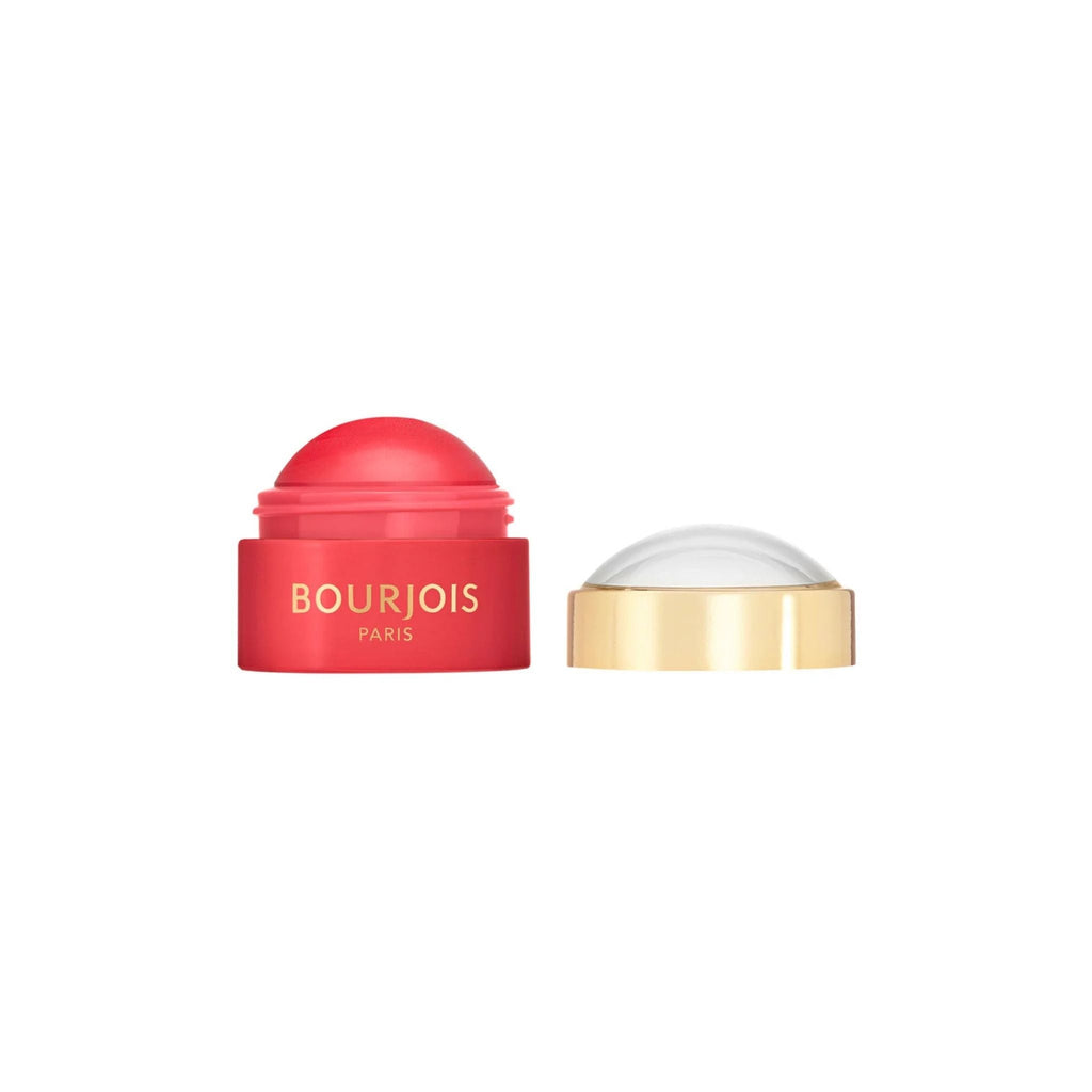 Refect Beauty Bourjois Little Round Pot cream blush in a vibrant pink shade with its gold lid removed