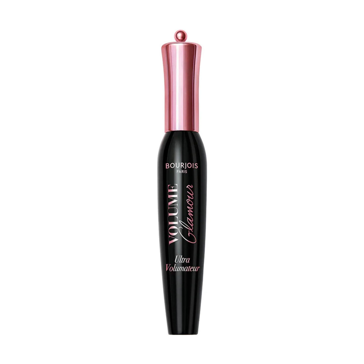 Refect Beauty Bourjois Glamour Ultra Volumateur mascara in a sleek black tube with a metallic pink cap.