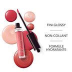 Refect Beauty Bourjois Gloss Fabuleux lip gloss tube with applicator surrounded by vibrant glossy liquid swatches