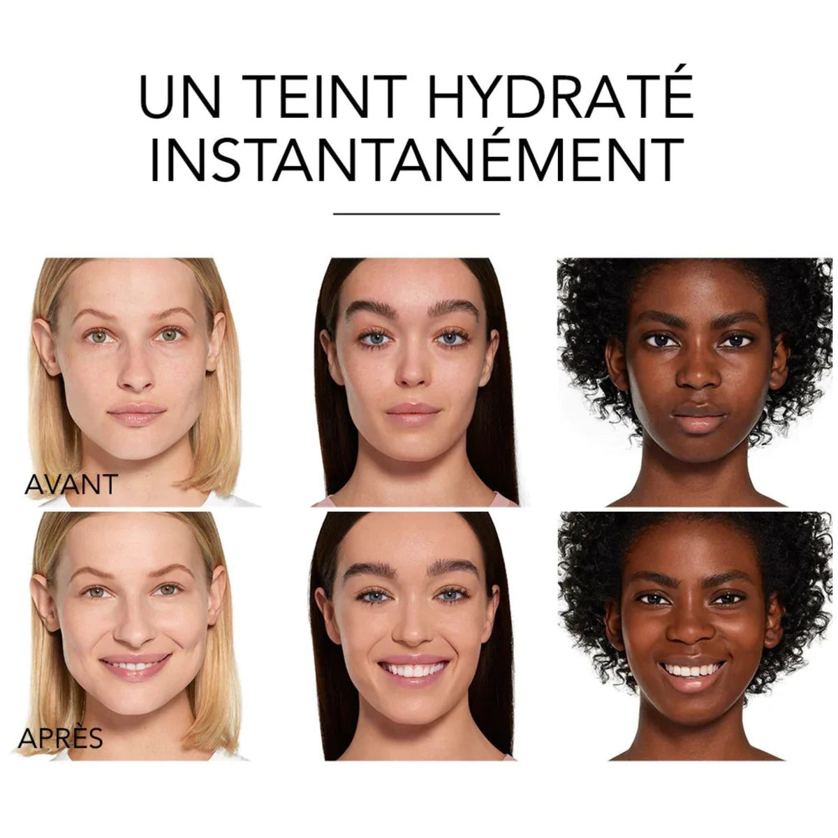 Refect Beauty Bourjois Healthy Mix Clean Foundation before and after application on three diverse skin tones.