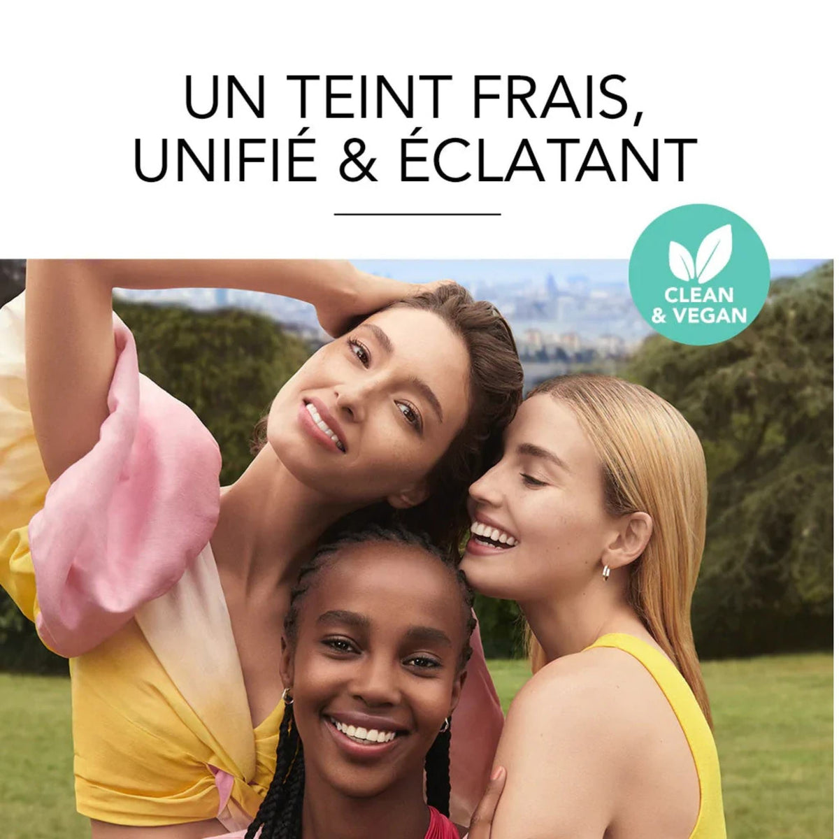 Refect Beauty Bourjois Healthy Mix Clean Foundation on three diverse smiling women for a fresh radiant complexion