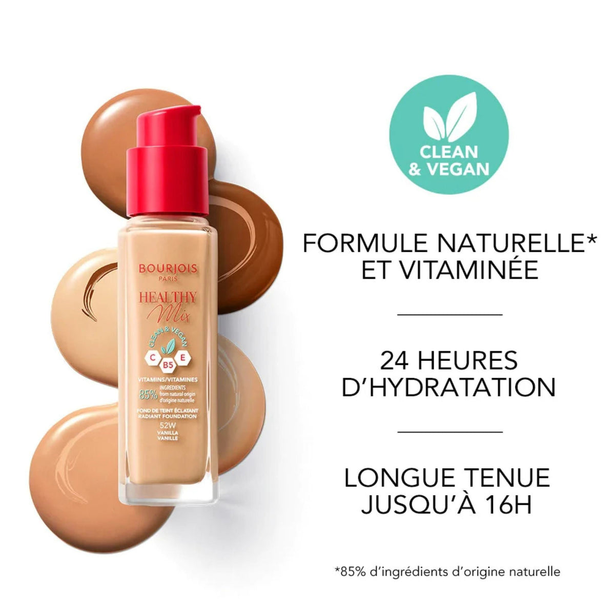 Refect Beauty Bourjois Healthy Mix Clean Foundation in shade 52W with vitamin-enriched vegan formula