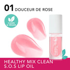 Refect Beauty Bourjois Healthy Mix SOS Lip Oil in Douceur de Rose, a sheer pink vegan nourishing lip treatment.