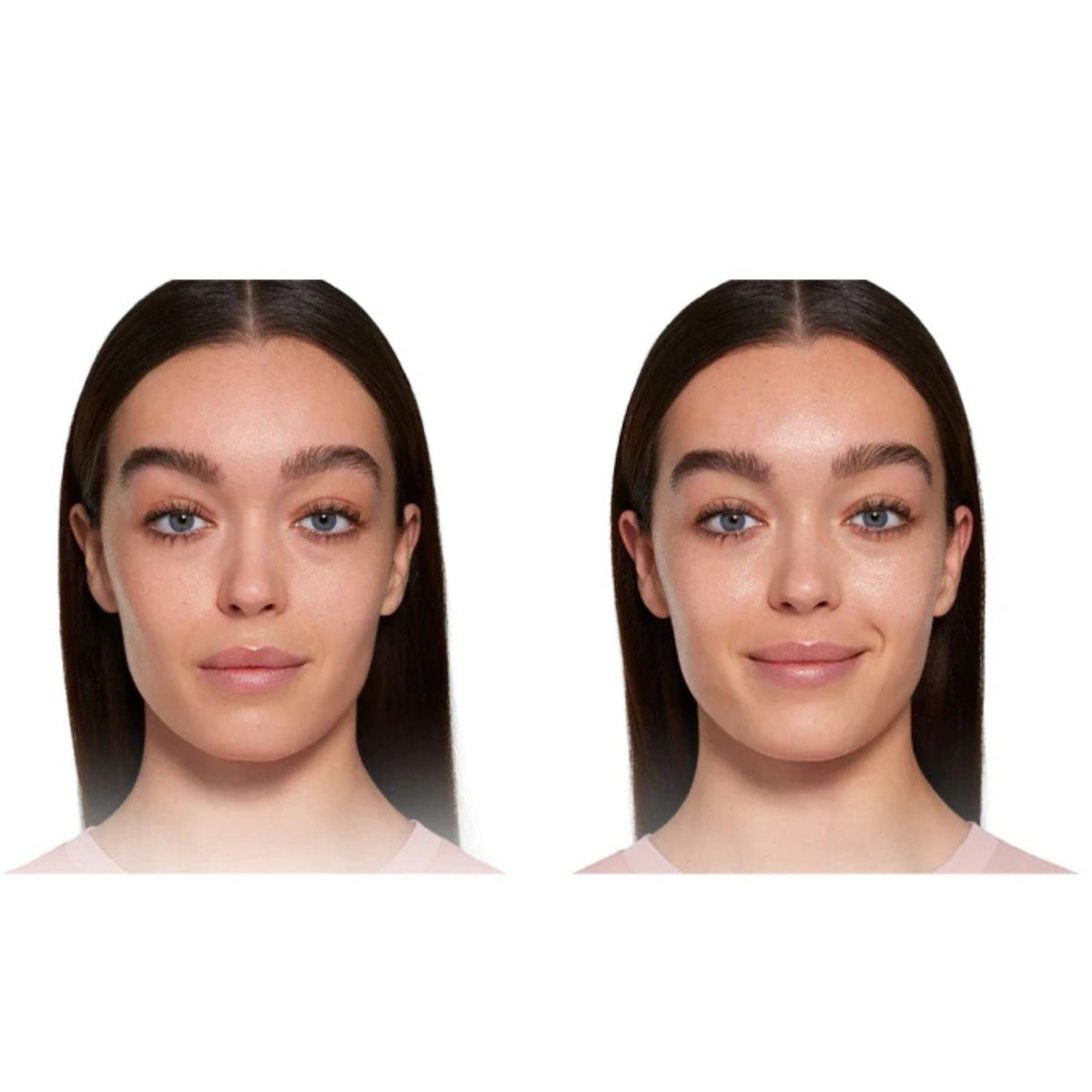 Refect Beauty model showing before and after application of Bourjois Healthy Mix Primer for a radiant skin finish
