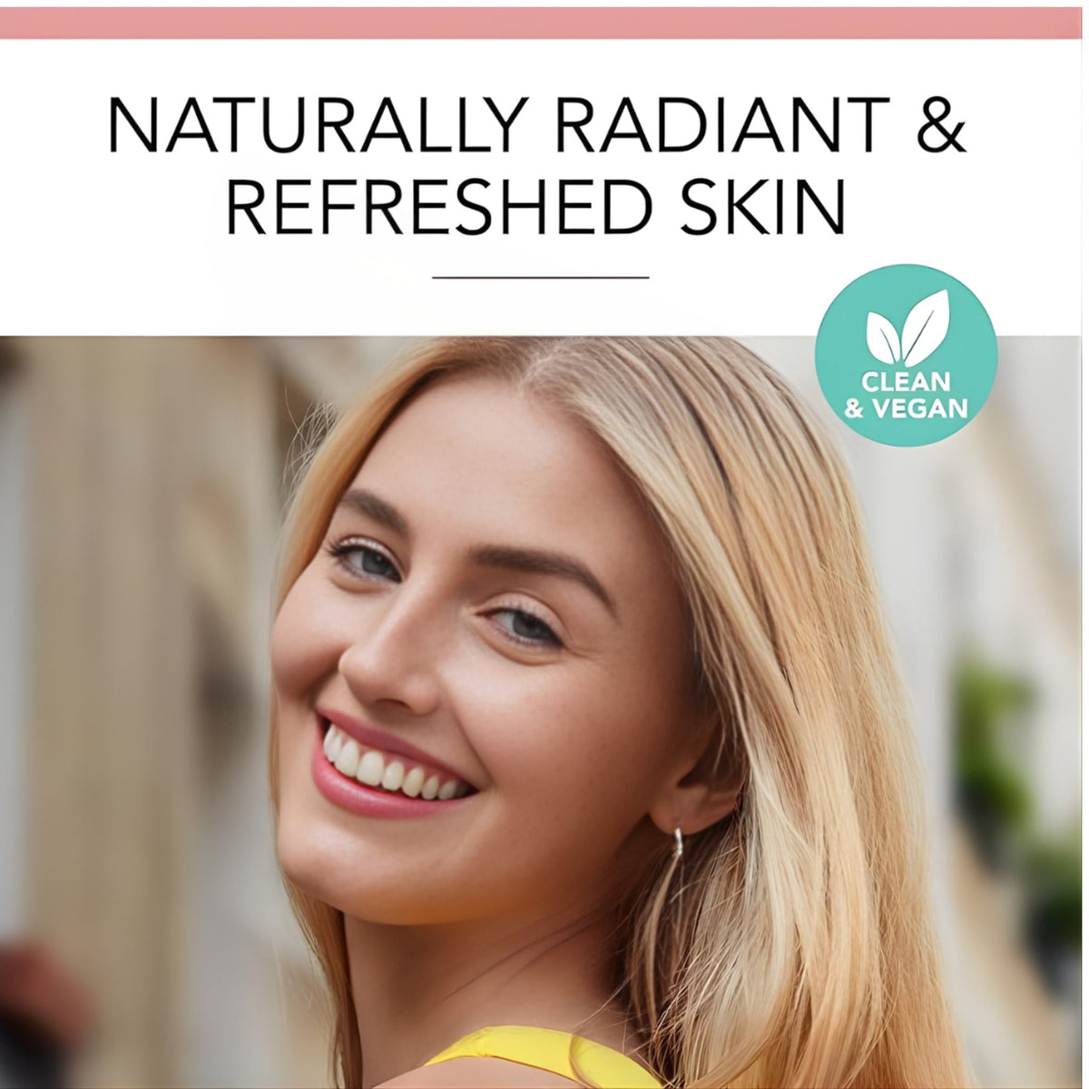 Refect Beauty Bourjois Healthy Mix Primer on a smiling woman with radiant skin and a clean vegan label