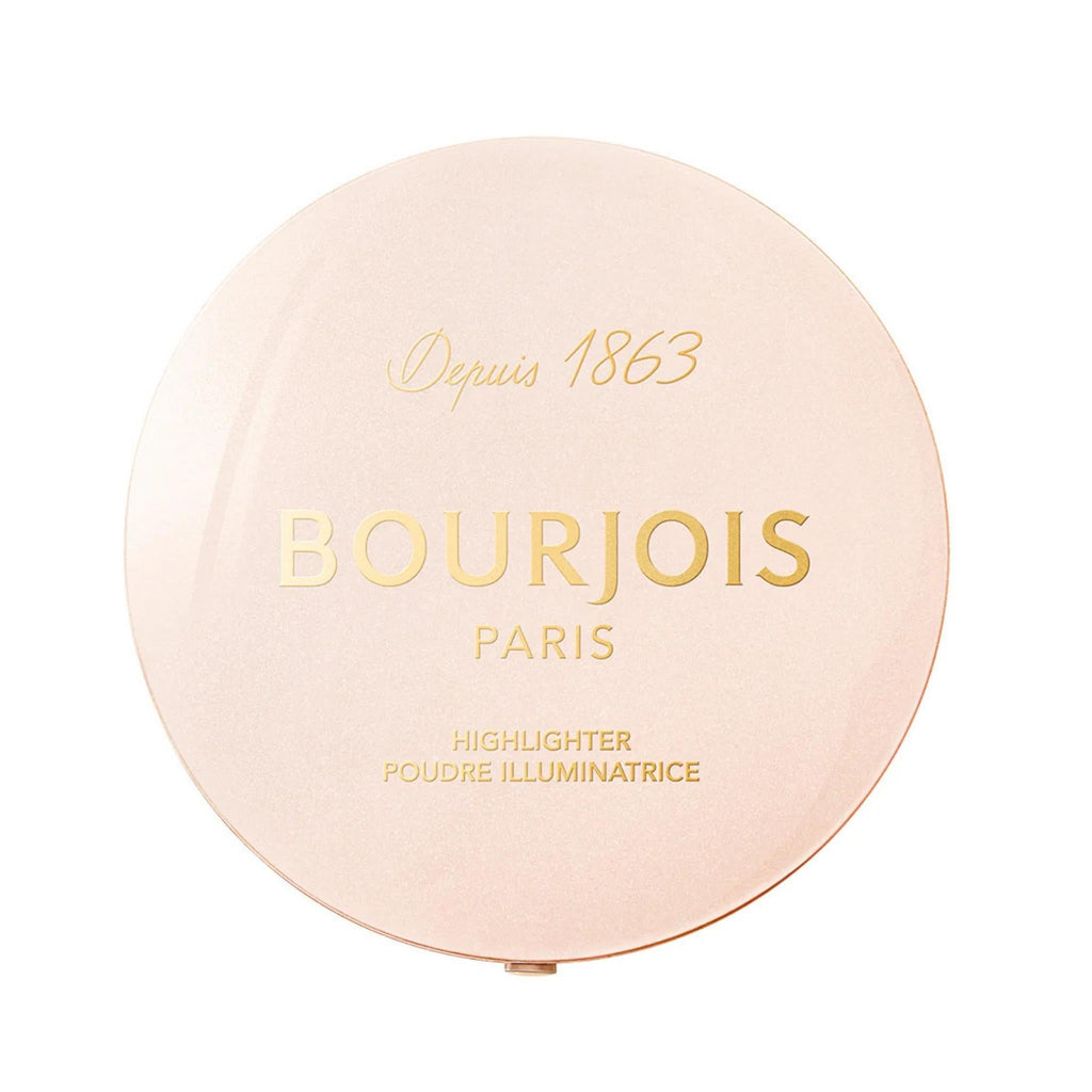 Refect Beauty Bourjois Maxi Round Pot Highlighter in a sleek, pale pink compact for a radiant, luminous finish.