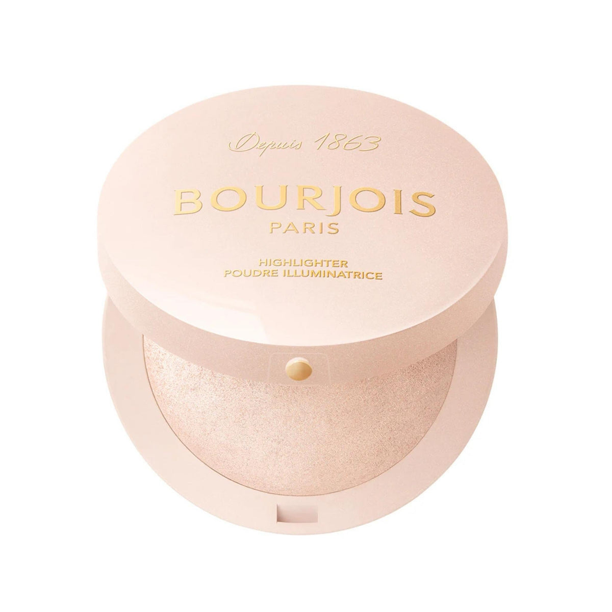 Refect Beauty Bourjois Maxi Round Pot Highlighter in a light pink compact with a luminous pressed powder finish