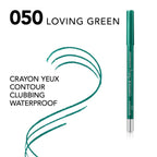 Refect Beauty Bourjois Contour Clubbing waterproof eyeliner pencil in Loving Green shade with a smooth green swatch.