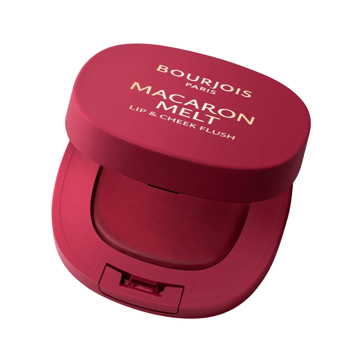 Refect Beauty Bourjois Macaron Melt cream-to-powder lip and cheek blush in a deep berry red compact with mirror