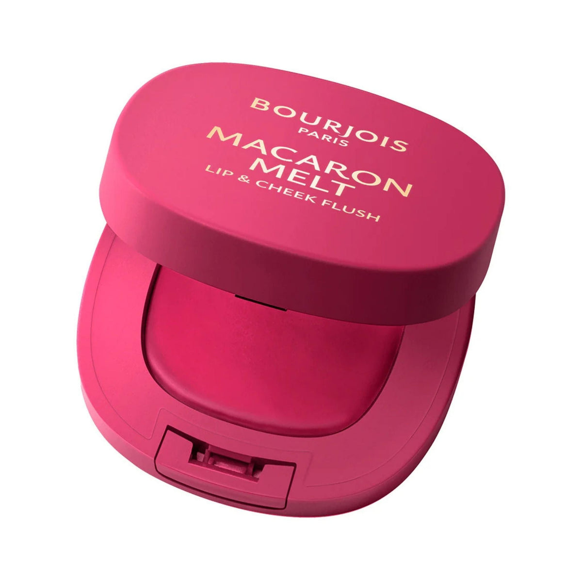 Refect Beauty Bourjois Macaron Melt pink cream-to-powder lip and cheek blush in an open compact with a mirror.