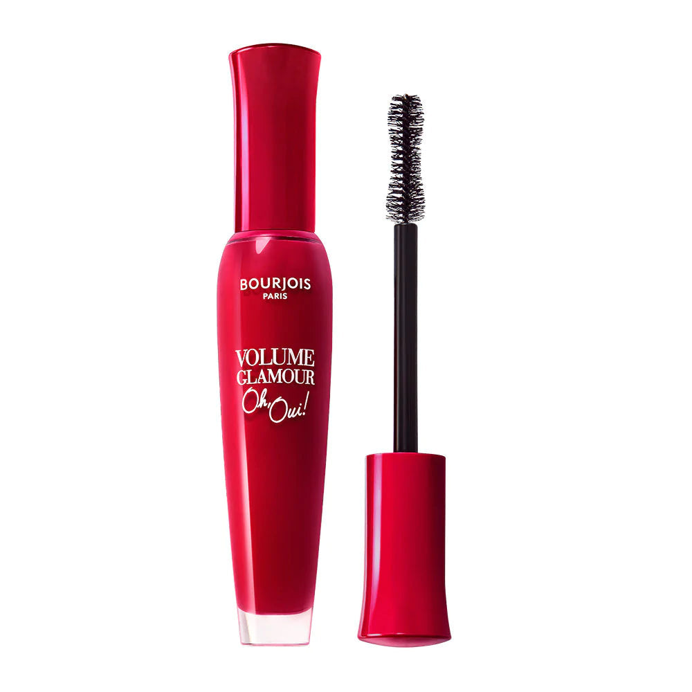 Refect Beauty Bourjois Volume Glamour Oh Oui mascara in a bright red tube with a black volumizing brush applicator.