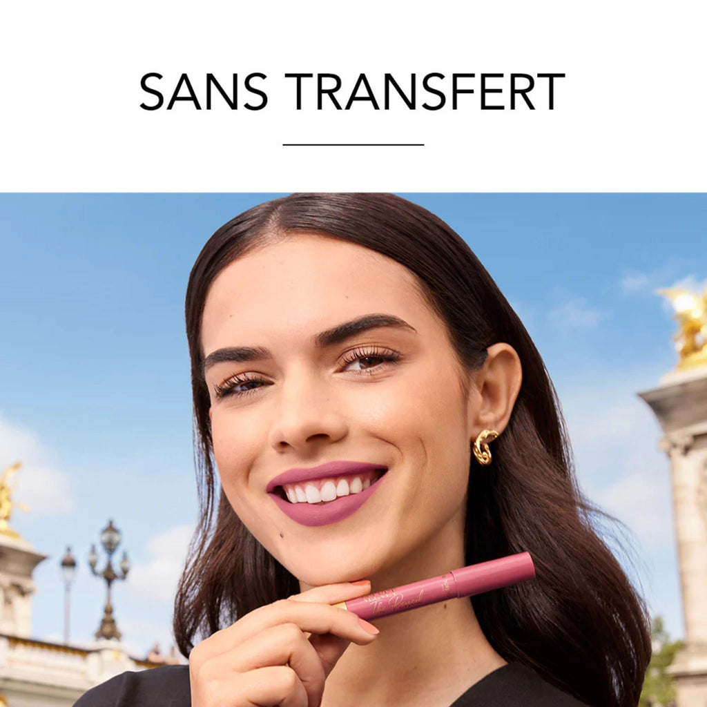 Refect Beauty model wearing Bourjois Velvet The Pencil matte mauve lipstick with a smooth transfer-resistant finish