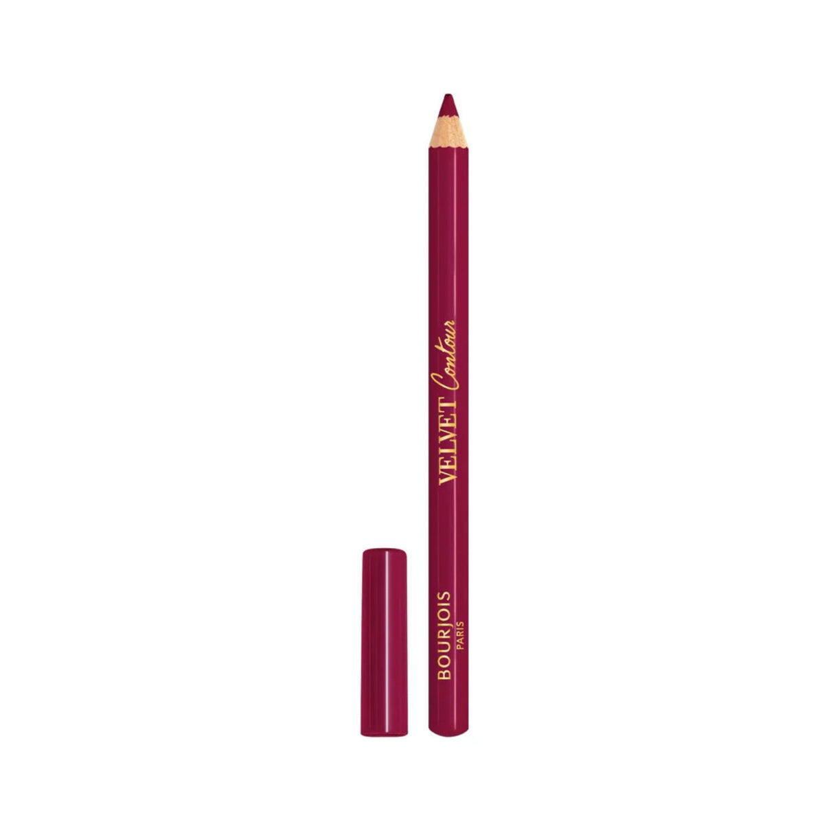 Refect Beauty Bourjois Velvet Contour Lip Liner in a deep berry shade with a matte finish and matching cap.