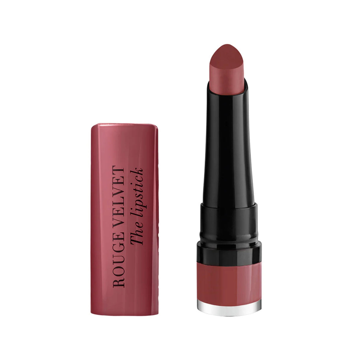 Refect Beauty Bourjois Rouge Velvet The Lipstick in a deep rose matte shade with a teardrop applicator