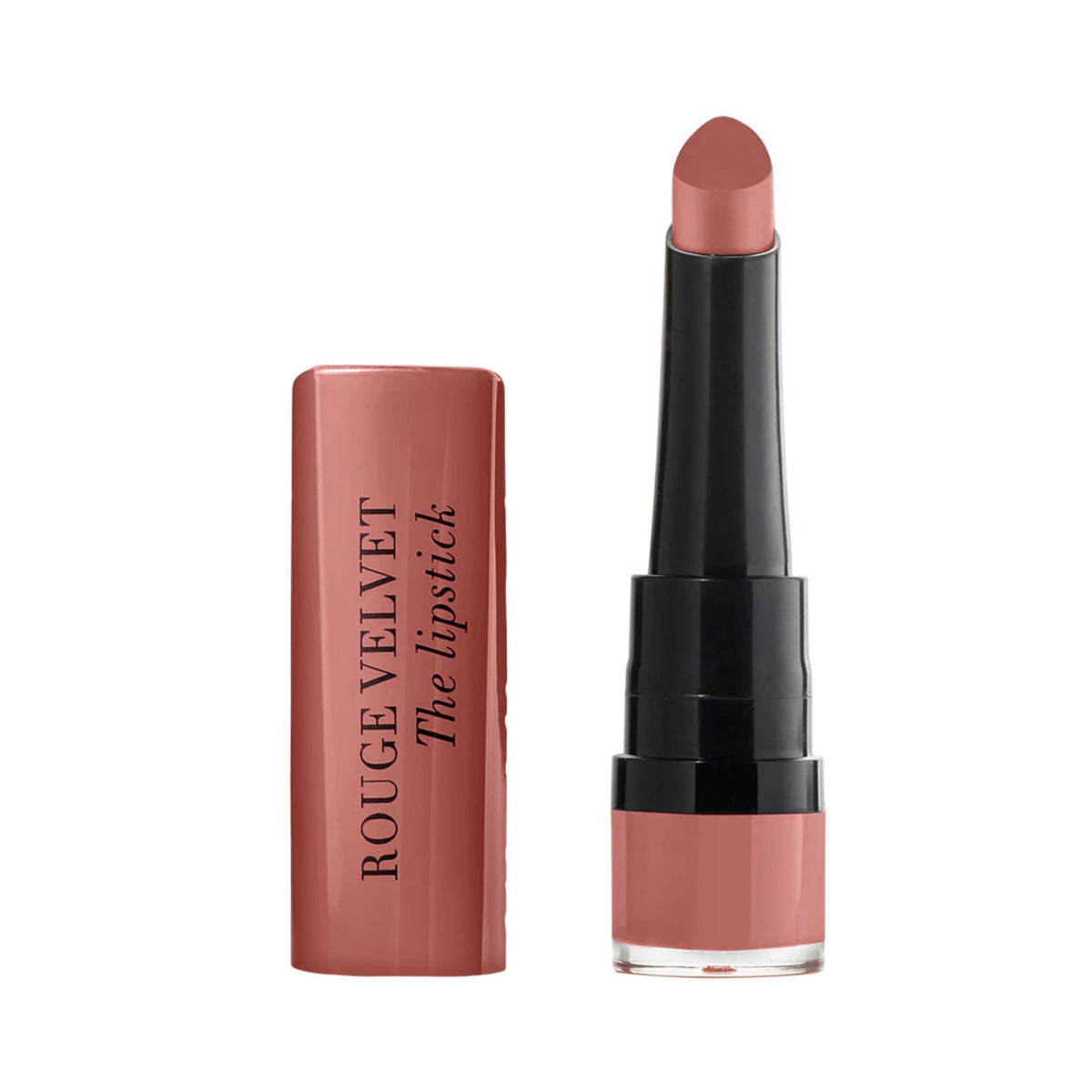 Refect Beauty Bourjois Rouge Velvet matte lipstick in a dusty rose shade with a teardrop applicator and cap.