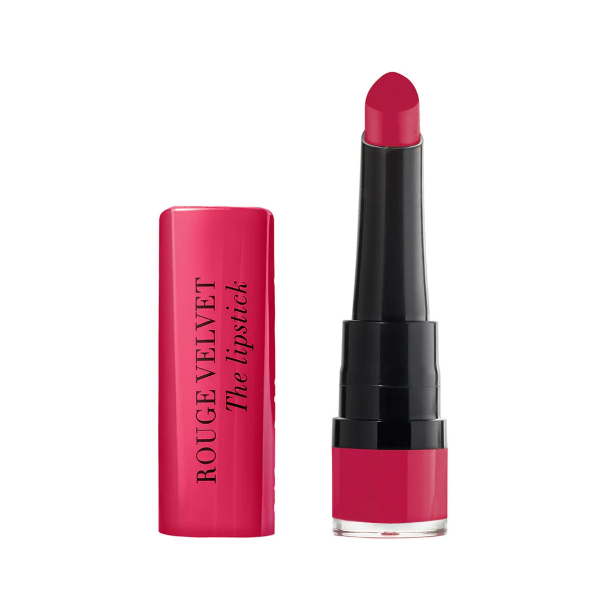 Refect Beauty Bourjois Rouge Velvet The Lipstick in a vibrant red shade with a teardrop applicator and matte finish.