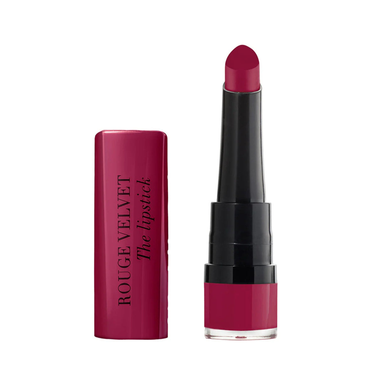 Refect Beauty Bourjois Rouge Velvet The Lipstick in a deep red shade with a teardrop-shaped matte applicator
