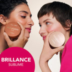 Refect Beauty Bourjois Maxi Round Pot Highlighter in a compact case held by a model for a radiant glowing finish