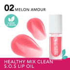 Refect Beauty Bourjois Healthy Mix SOS Lip Oil in Melon Amour shade with glossy pink texture swatches