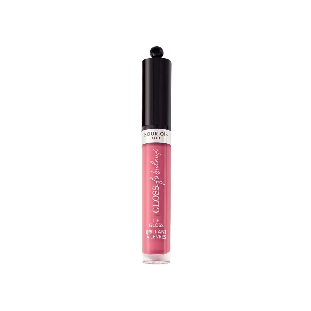 Refect Beauty Bourjois Gloss Fabuleux lip gloss in a soft pink shade with a sleek applicator and high-shine finish.