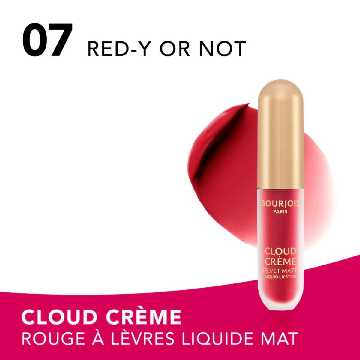 Refect Beauty Bourjois Cloud Crème liquid lipstick in shade 07 Red-y Or Not with a velvety red matte finish