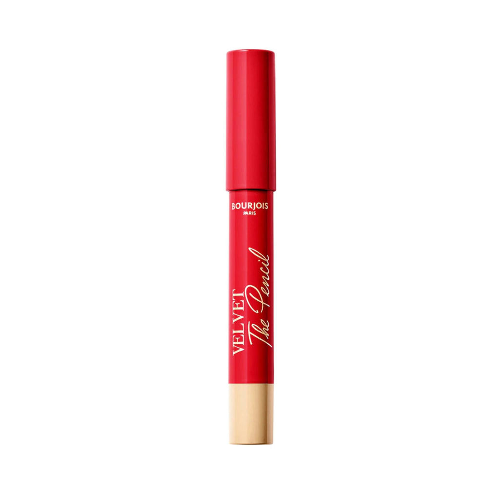 Refect Beauty Bourjois Velvet The Pencil in a vibrant red matte shade with a retractable design.