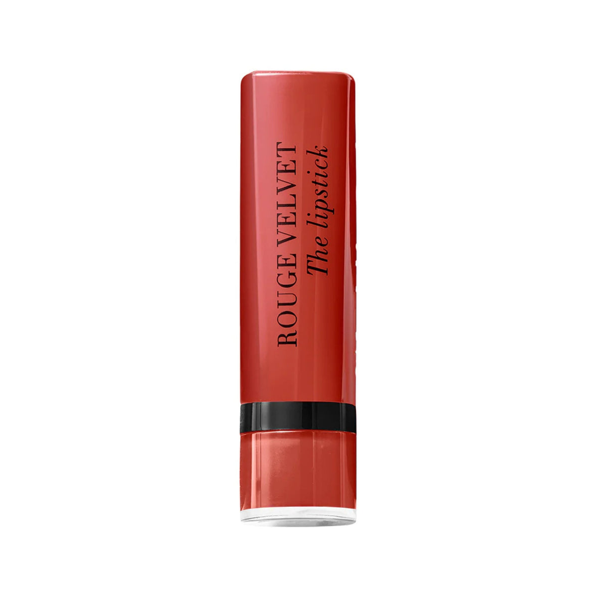 Refect Beauty Bourjois Rouge Velvet The Lipstick in a vibrant red shade with a sleek matte finish tube