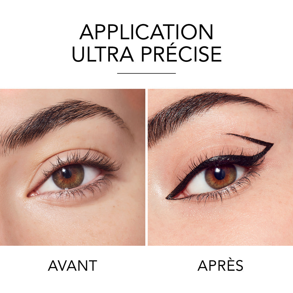 Refect Beauty Bourjois Liner Feutre Slim Eyeliner showing a before and after comparison of a precise graphic eye look