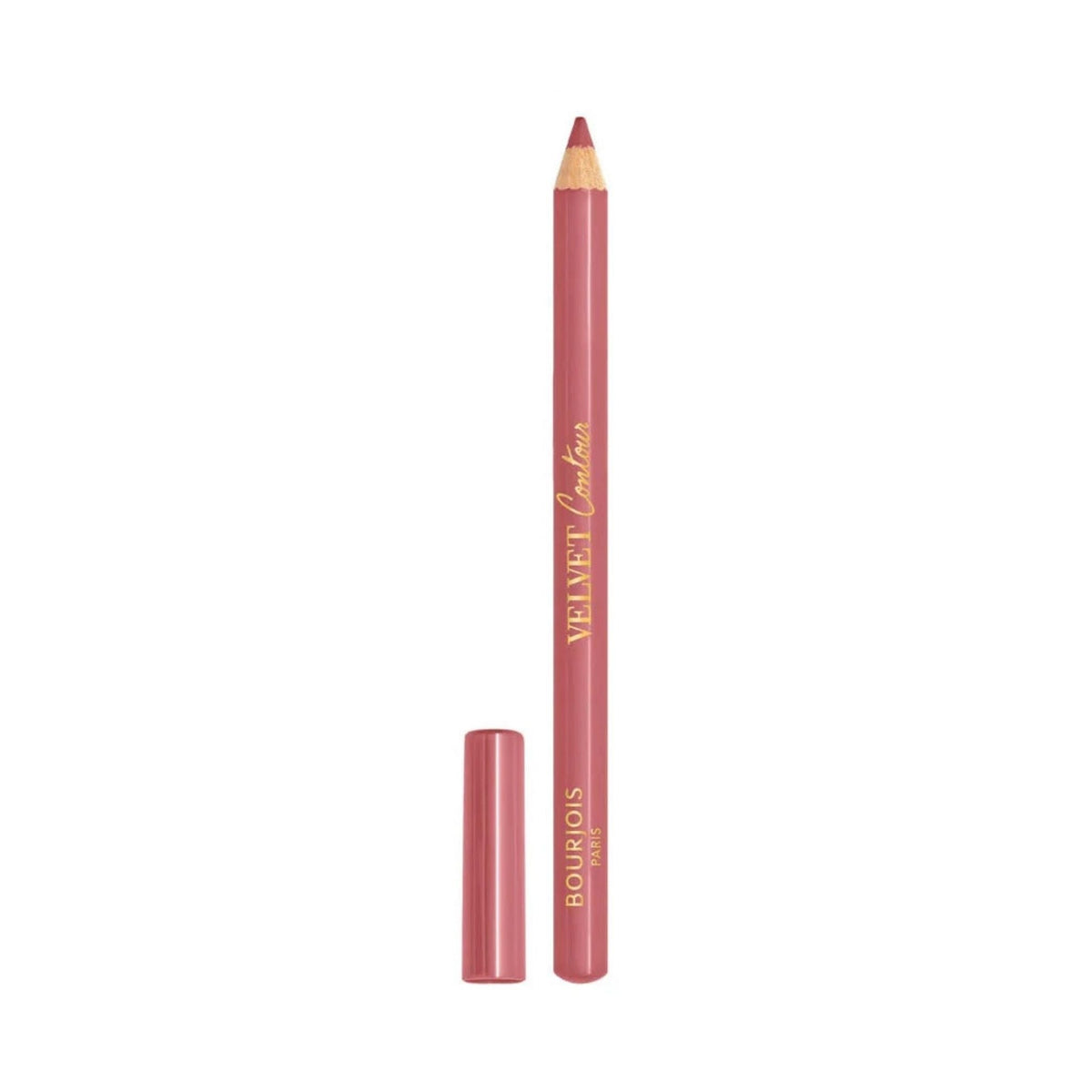 Refect Beauty Bourjois Velvet Contour Lip Liner in a dusty rose shade with a matte finish and wooden pencil design.