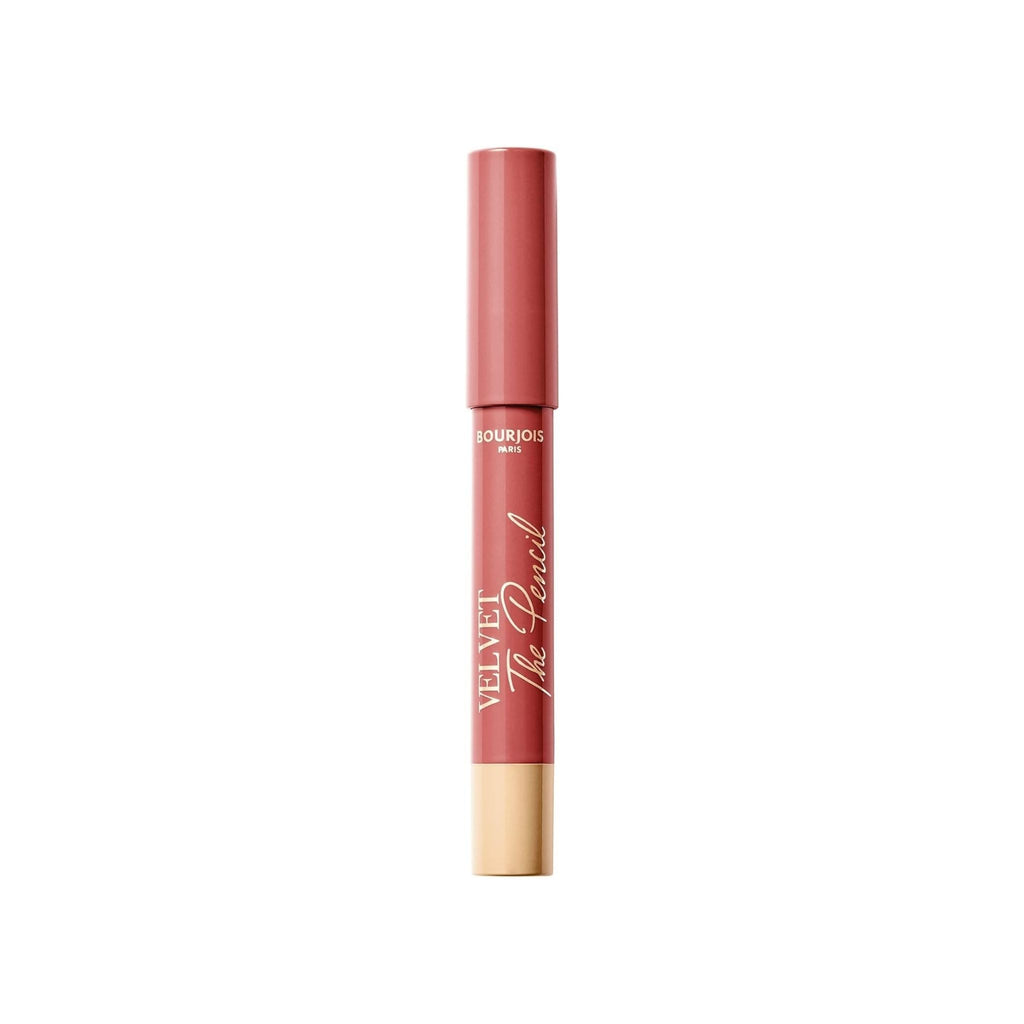 Refect Beauty Bourjois Velvet The Pencil lip liner in a dusty rose shade with a matte finish and cap on.
