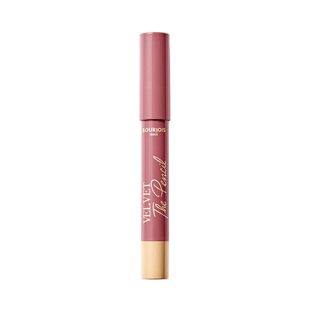 Refect Beauty Bourjois Velvet The Pencil in a dusty rose matte shade, a 2-in-1 retractable lip crayon and liner.