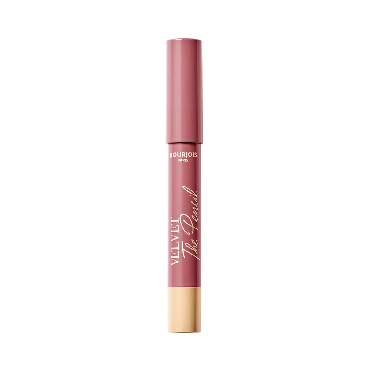 Refect Beauty Bourjois Velvet The Pencil in a dusty rose matte shade, a 2-in-1 retractable lip crayon and liner.