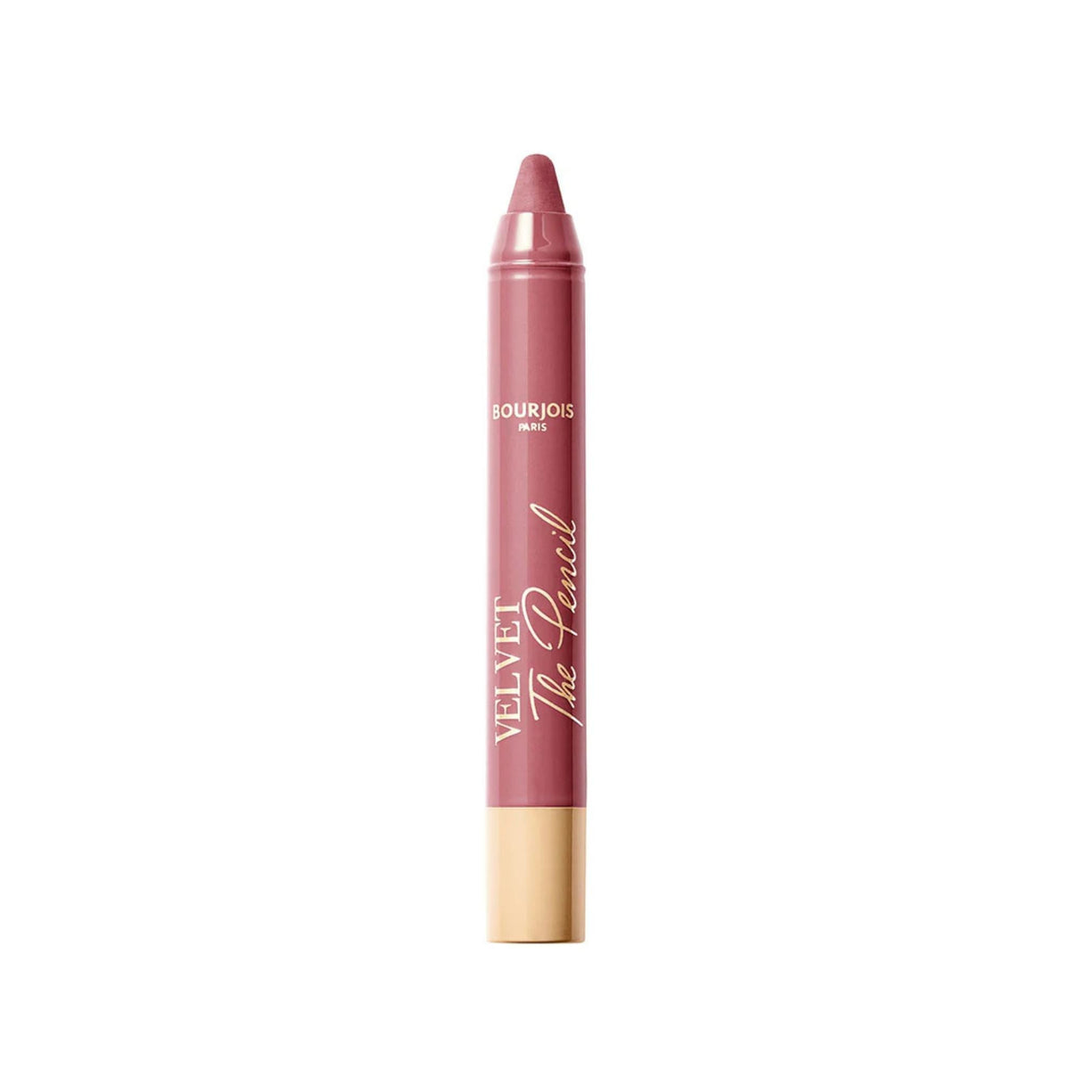 Refect Beauty Bourjois Velvet The Pencil in a dusty rose matte shade, a 2-in-1 retractable lip crayon and liner.
