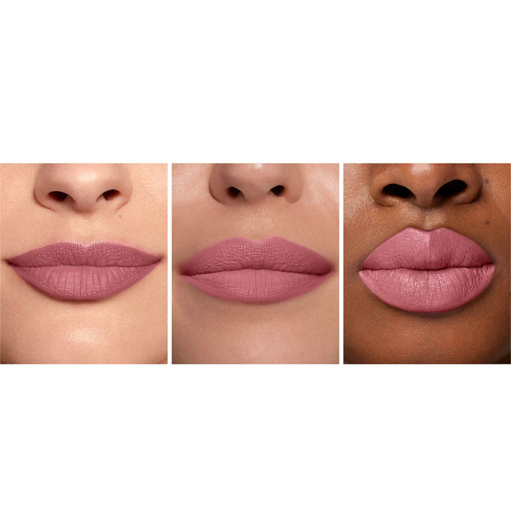 Refect Beauty Bourjois Velvet The Pencil matte lip crayon shown on three different skin tones for a velvety finish