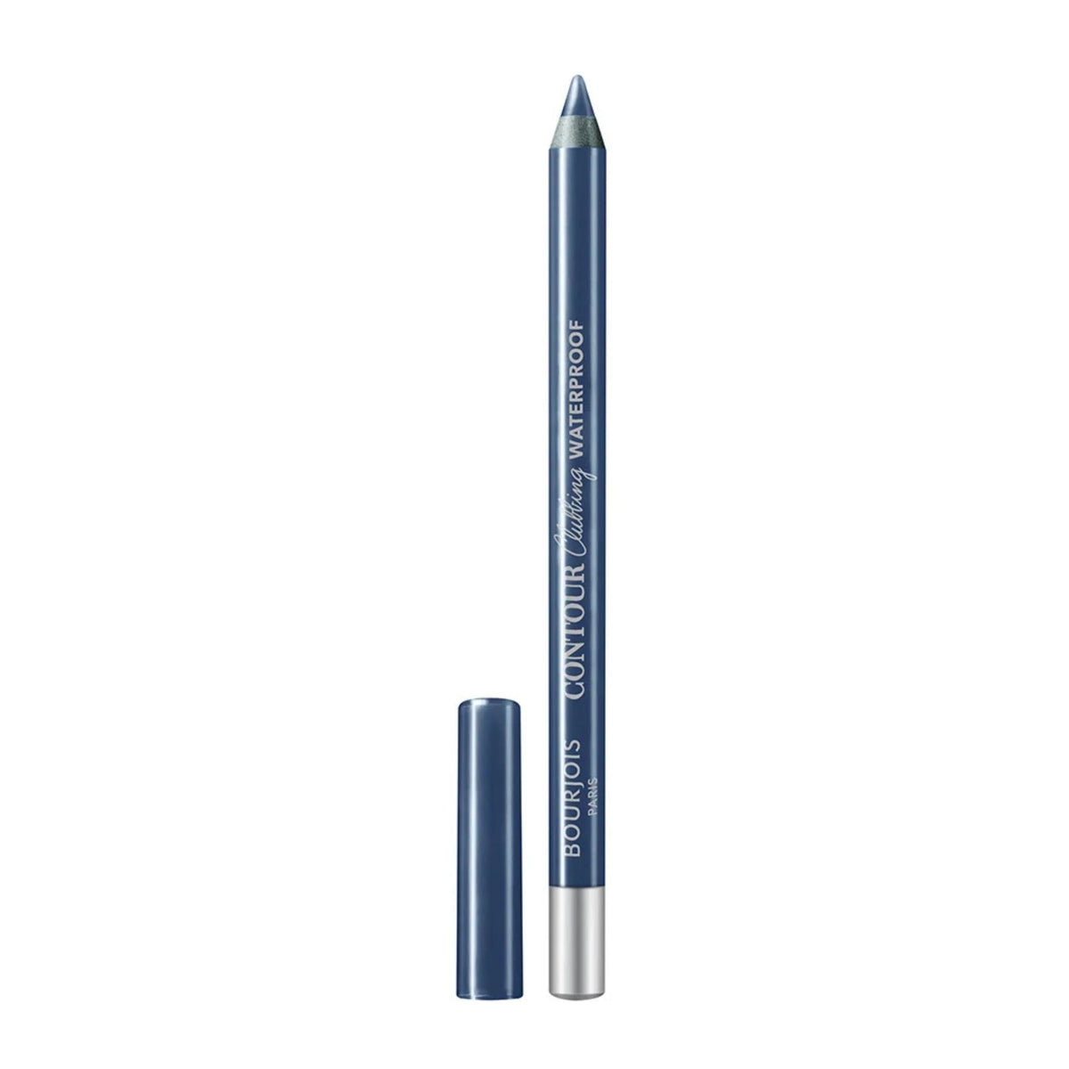 Refect Beauty Bourjois Contour Clubbing waterproof eyeliner pencil in a metallic blue shade with its cap removed.