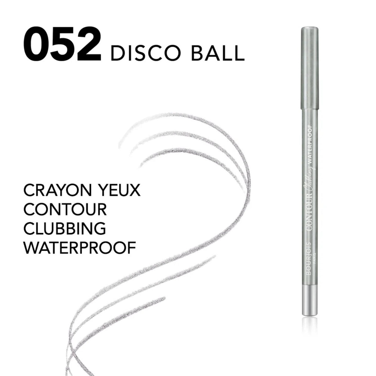 Refect Beauty Bourjois Contour Clubbing Waterproof Eyeliner in 052 Disco Ball silver shade with pencil and swatch