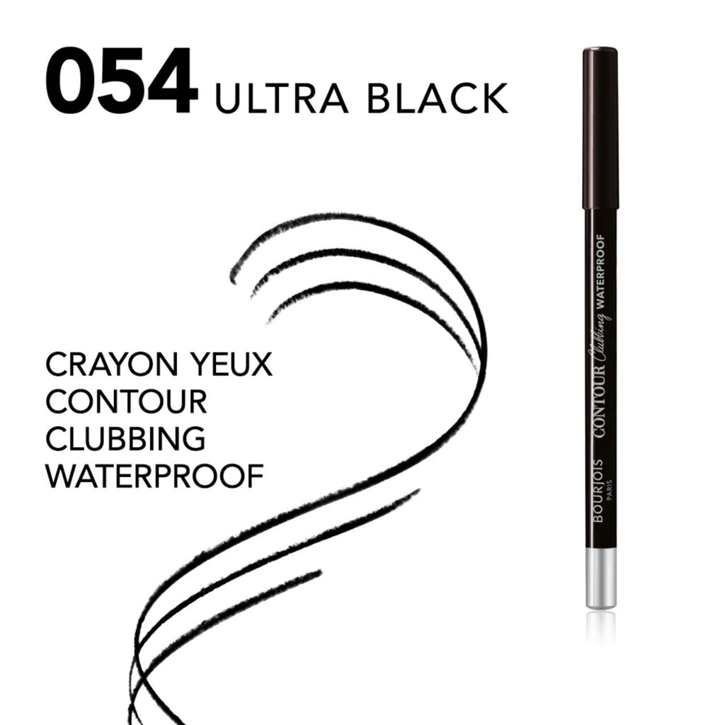 Refect Beauty Bourjois Contour Clubbing waterproof eyeliner pencil in 054 Ultra Black with a smooth black swatch