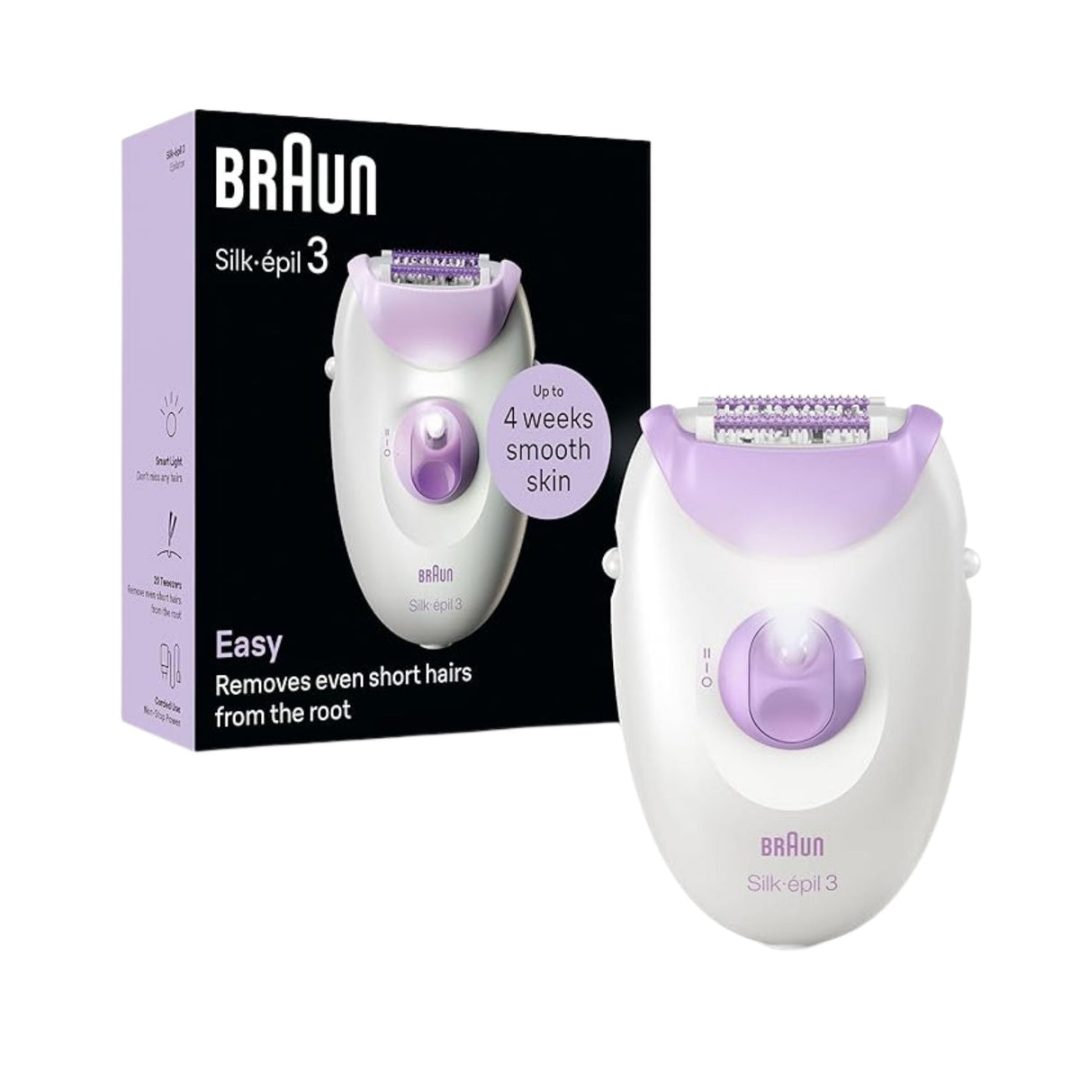 Refect Beauty Braun Silk Epil 3 epilator with white and purple ergonomic design for effective hair removal