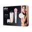 Refect Beauty Braun Silk-Epil 5 beauty set featuring a white and pink epilator, FaceSpa brush, and shaver attachment.