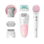Refect Beauty Braun Silk-Epil 5 wet and dry epilator set with pink and white attachments and a storage pouch
