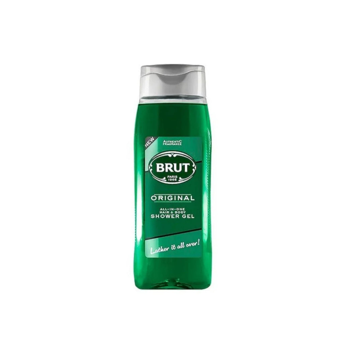 Refect Beauty Brut All-in-One Shower Gel in a green bottle for body, face, and hair with a classic masculine scent.