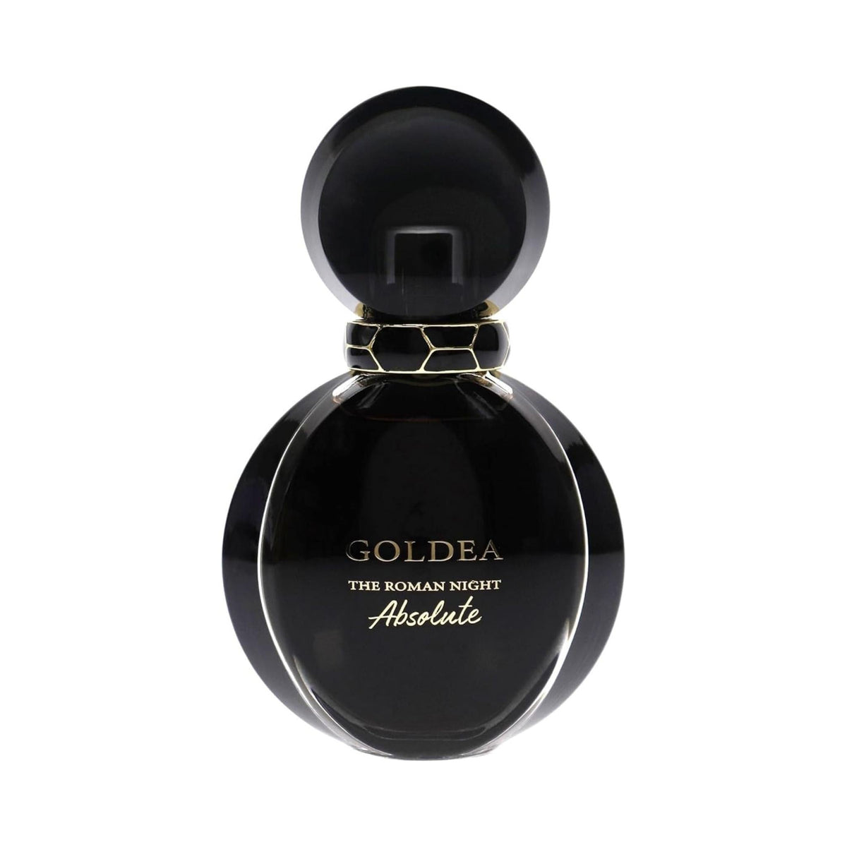 Refect Beauty Bulgari Goldea The Roman Night Absolute eau de parfum in a sleek black round glass bottle.
