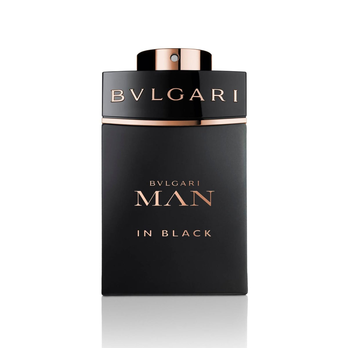 Refect Beauty Bulgari Man In Black eau de parfum in a sleek matte black bottle with rose gold accents.