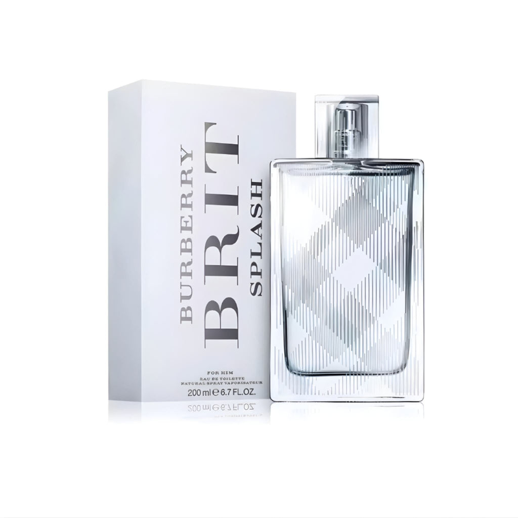 Refect Beauty Burberry Brit Splash Eau de Toilette for men in a clear glass bottle with a signature check pattern.
