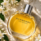 Refect Beauty Burberry Classic Eau de Parfum bottle with floral accents on a marble surface