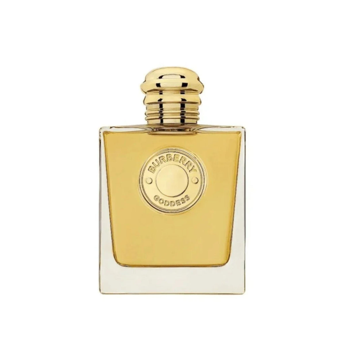 Refect Beauty Burberry Goddess Intense Eau de Parfum in a square glass bottle with a gold cap and medallion logo.